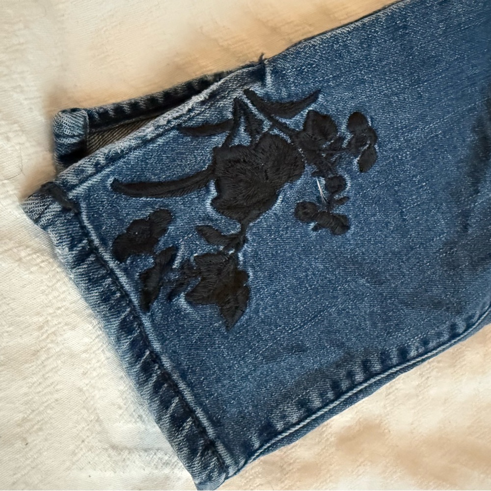 Lucky Brand Blue Jeans with Black Floral Embroidery - Picture 4 of 4